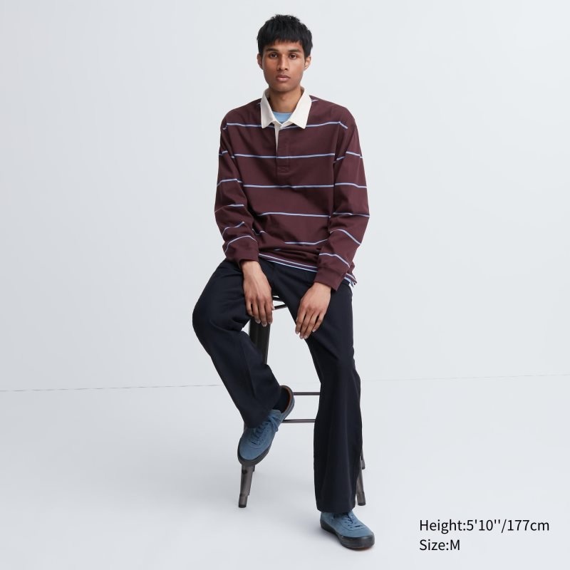 Uniqlo Rugger Long-sleeve Piketröja Herr Vinröda | 1764155
