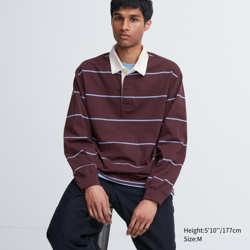 Uniqlo Rugger Long-sleeve Piketröja Herr Vinröda | 1764155