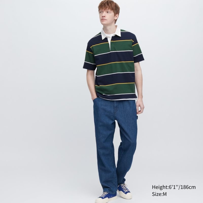 Uniqlo Rugger Striped Short Sleeve Piketröja Herr Gröna | 4280322