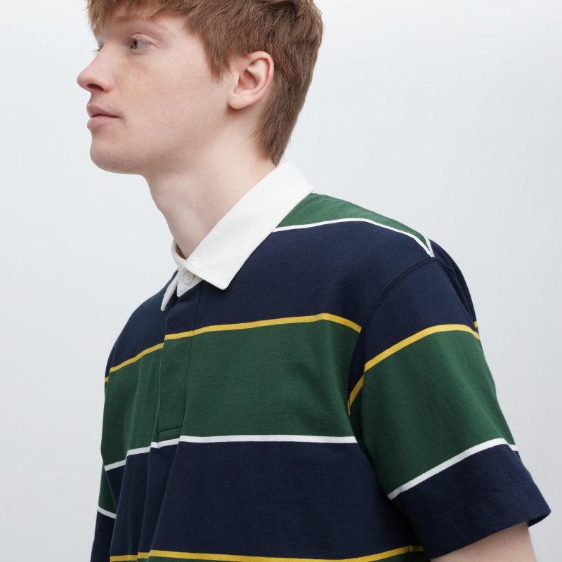 Uniqlo Rugger Striped Short Sleeve Piketröja Herr Gröna | 4280322