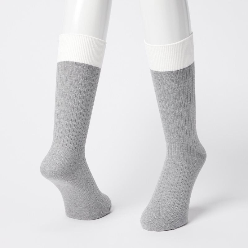 Uniqlo Silket Ribbed Strumpor Herr Grå | 5357756