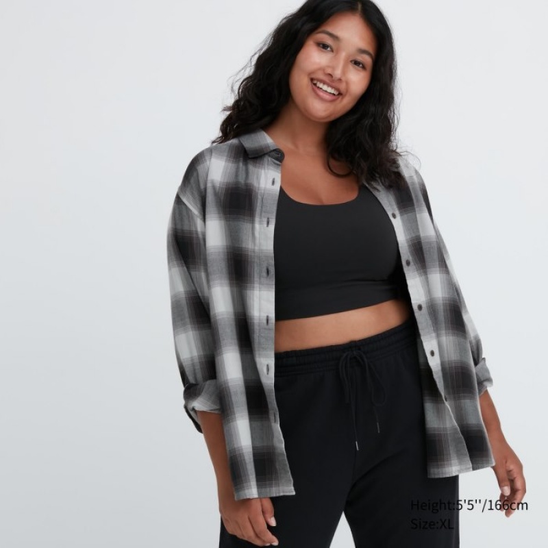 Uniqlo Soft Brushed Checked Long-Sleeve Skjorta Dam Grå | 8775451