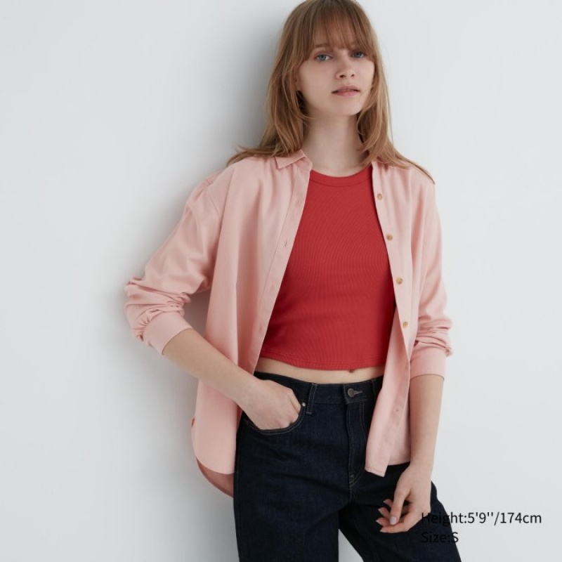 Uniqlo Soft Brushed Long-Sleeve Skjorta Dam Rosa | 8575031
