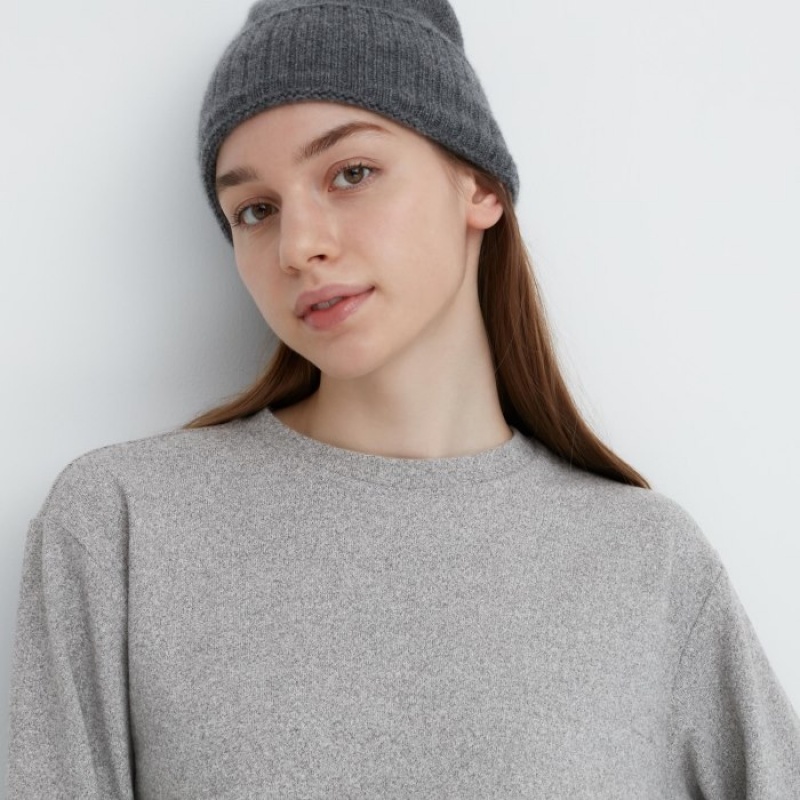 Uniqlo Soft Knitted Fleece Crew Neck Long-Sleeve T-shirt Dam Grå | 367466