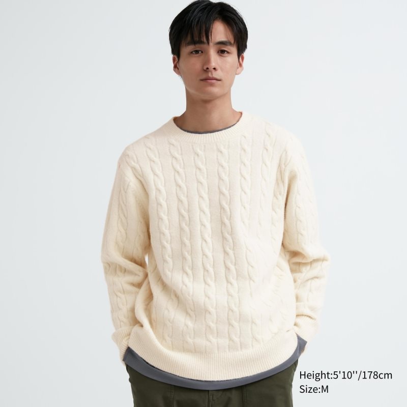 Uniqlo Souffle Yarn Cable Crew Neck Tröjor Herr Vita | 1505863