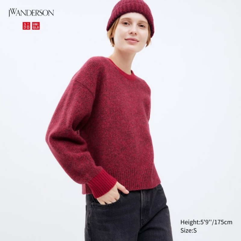 Uniqlo Souffle Yarn Crew Neck Long-Sleeve Tröjor Dam Röda | 9627038