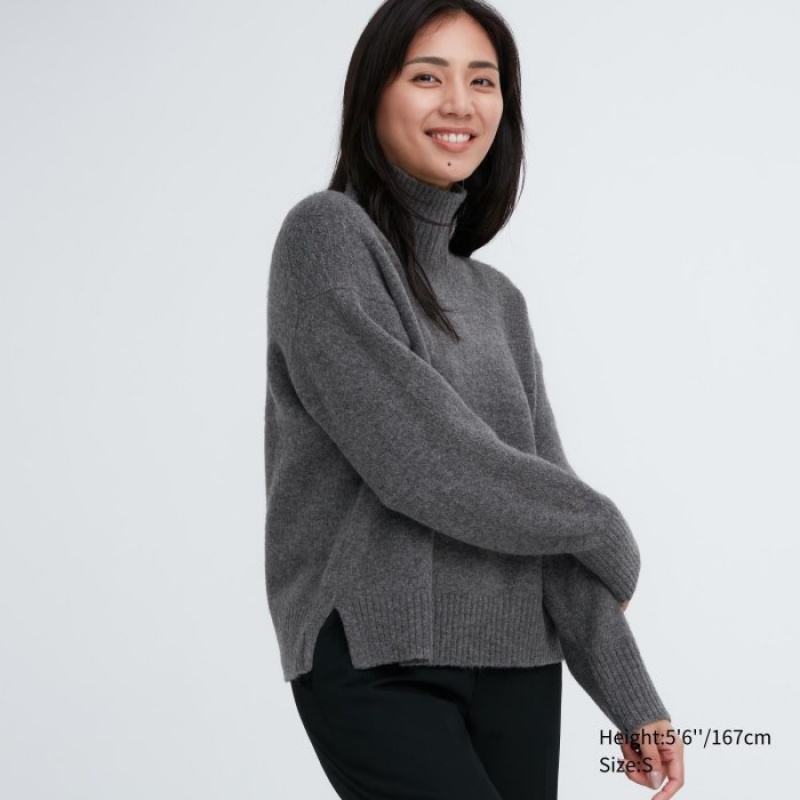 Uniqlo Souffle Yarn High Neck Long-Sleeve Tröjor Dam Grå | 9224755