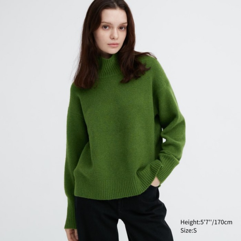 Uniqlo Souffle Yarn High Neck Long-Sleeve Tröjor Dam Gröna | 4830189