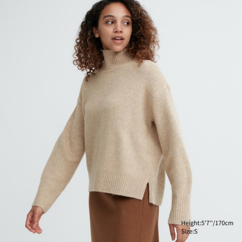 Uniqlo Souffle Yarn High Neck Long-Sleeve Tröjor Dam Beige | 1101410