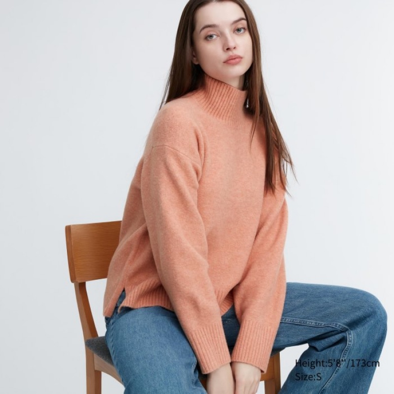 Uniqlo Souffle Yarn High Neck Long-Sleeve Tröjor Dam Rosa | 6768333