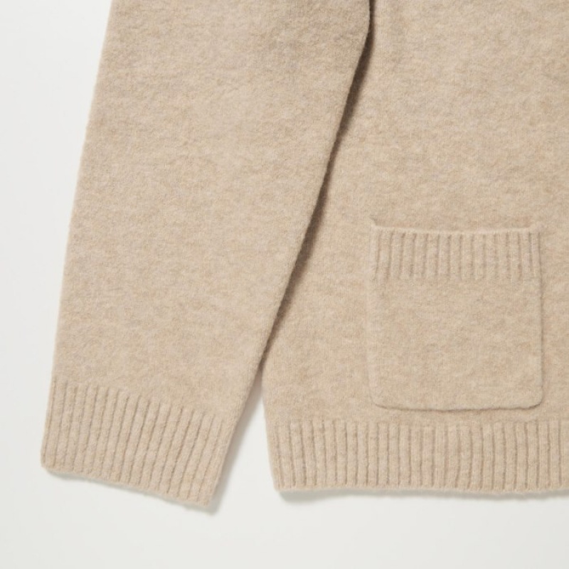 Uniqlo Souffle Yarn Short Kofta Dam Beige | 402092