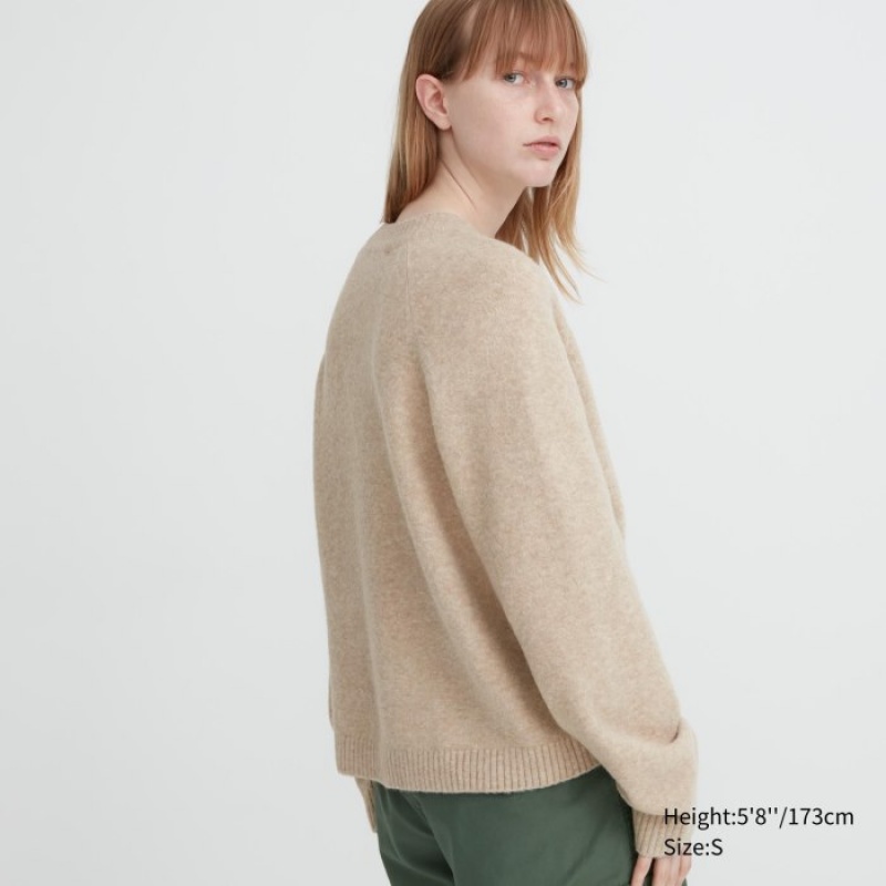 Uniqlo Souffle Yarn Short Kofta Dam Beige | 402092