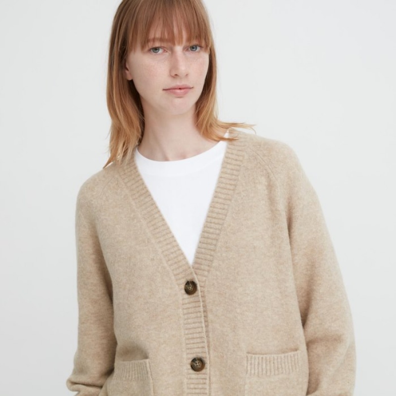 Uniqlo Souffle Yarn Short Kofta Dam Beige | 402092