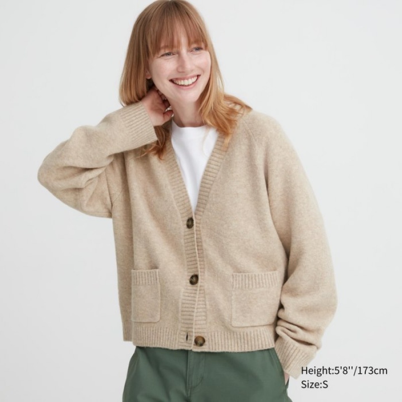 Uniqlo Souffle Yarn Short Kofta Dam Beige | 402092