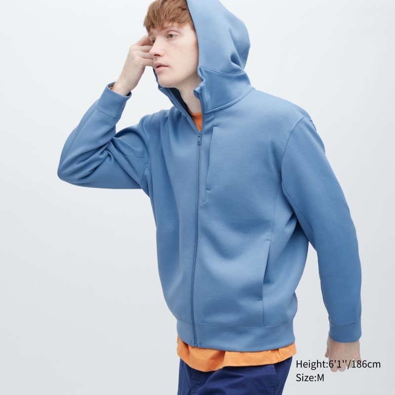 Uniqlo Stretch Dry Sweat Long-sleeve Full-zip Hoodie Herr Blå | 9923363