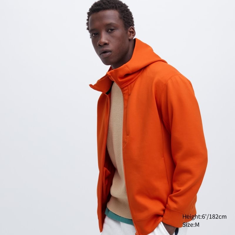 Uniqlo Stretch Dry Sweat Long-sleeve Full-zip Hoodie Herr Orange | 2115901