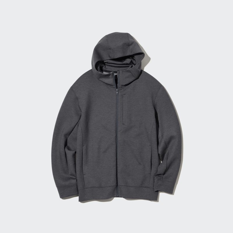 Uniqlo Stretch Dry Sweat Long-sleeve Full-zip Hoodie Herr Grå | 5054723