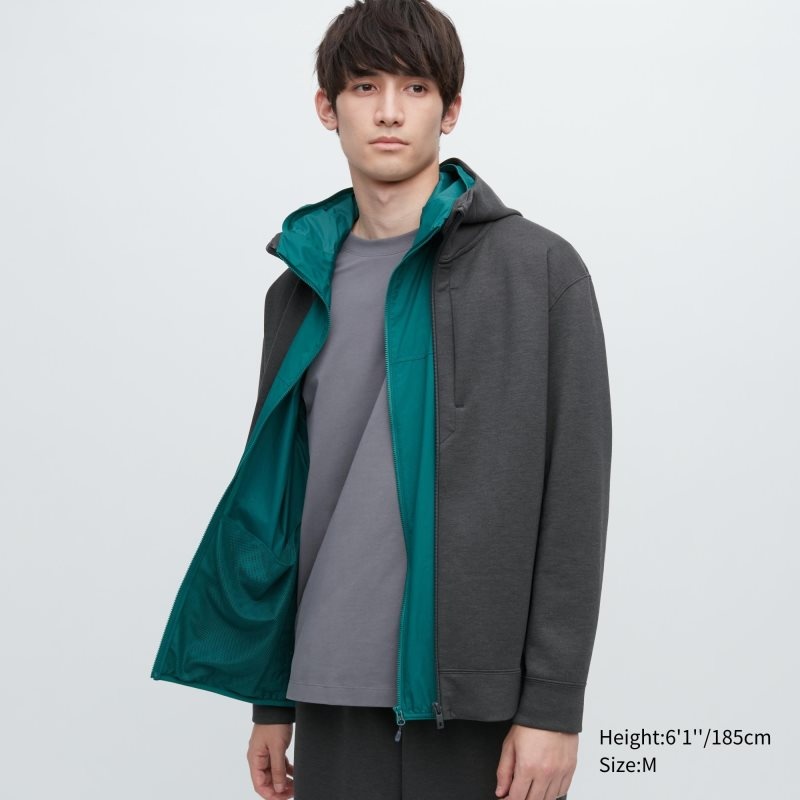 Uniqlo Stretch Dry Sweat Long-sleeve Full-zip Hoodie Herr Grå | 5054723