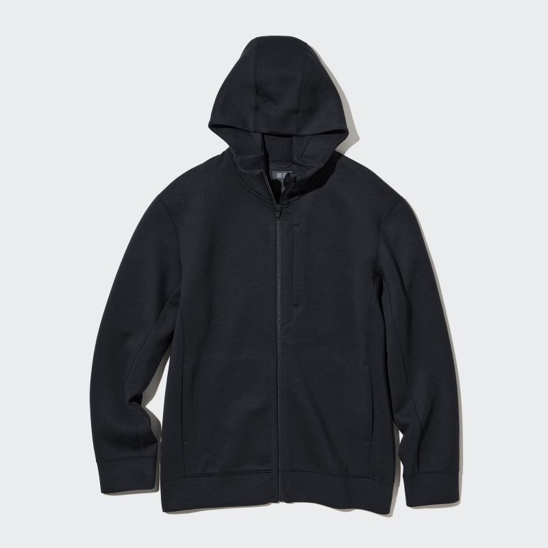Uniqlo Stretch Dry Sweat Long-sleeve Full-zip Hoodie Herr Svarta | 5672336