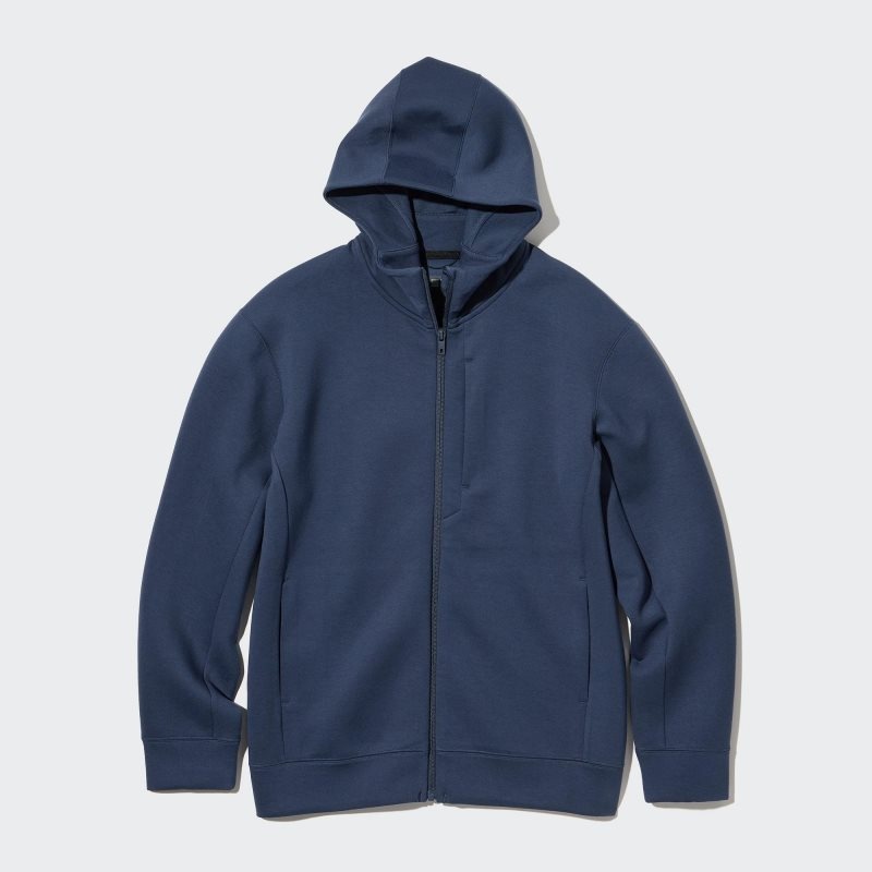 Uniqlo Stretch Dry Sweat Long-sleeve Full-zip Hoodie Herr Blå | 2317529
