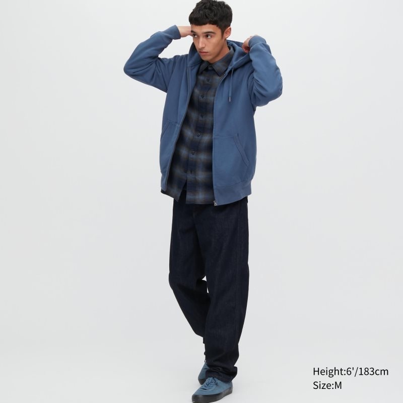 Uniqlo Sweat Full-zip Hoodie Herr Blå | 7345559