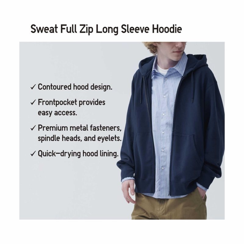 Uniqlo Sweat Long-sleeve Full-zip Hoodie Herr Grå | 5820383