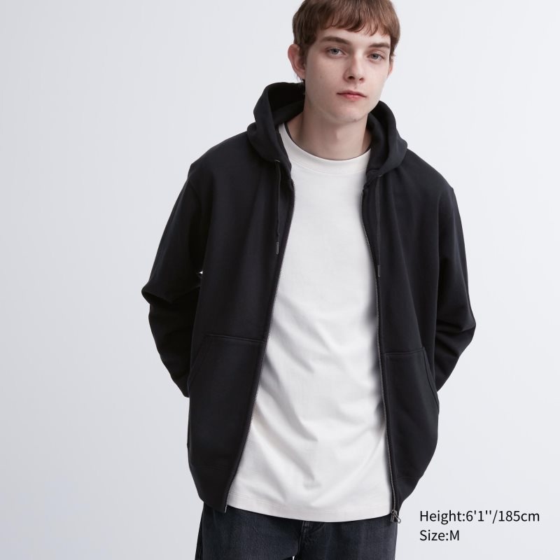 Uniqlo Sweat Long-sleeve Full-zip Hoodie Herr Svarta | 6411772