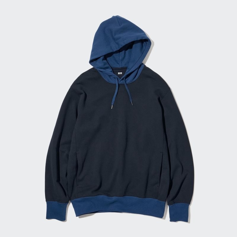 Uniqlo Sweat Long-sleeve Pullover Color Block Hoodie Herr Blå | 1403172