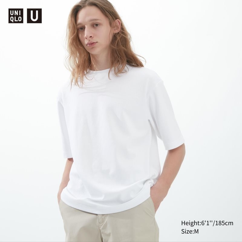 Uniqlo U AIRism Cotton Oversized Crew Neck Half-Sleeve T-shirt Herr Vita | 1846065