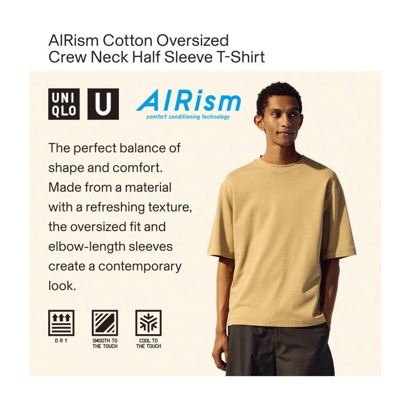 Uniqlo U AIRism Cotton Oversized Crew Neck Half-Sleeve T-shirt Herr Vita | 7426697