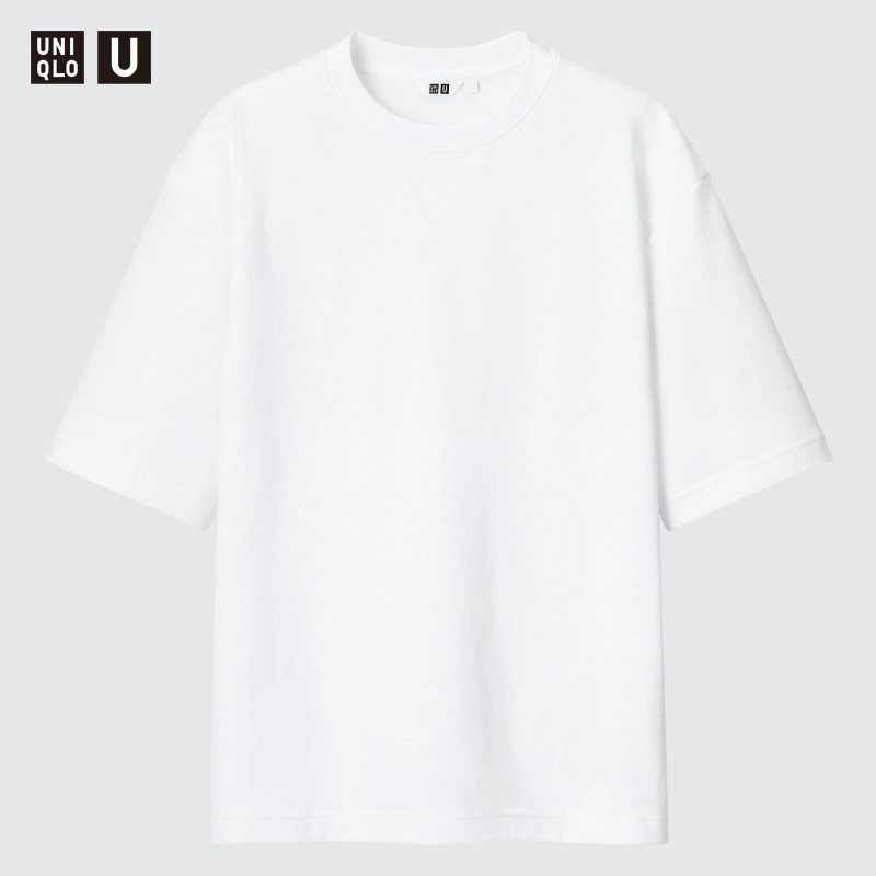 Uniqlo U AIRism Cotton Oversized Crew Neck Half-Sleeve T-shirt Herr Vita | 7426697