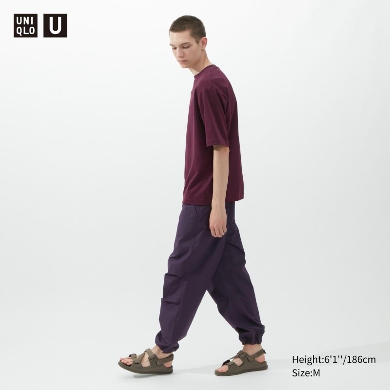 Uniqlo U AIRism Cotton Oversized Crew Neck Half-Sleeve T-shirt Herr Lila | 9754209