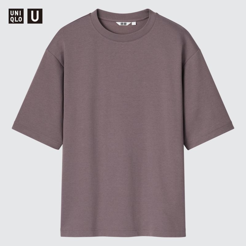 Uniqlo U AIRism Cotton Oversized Crew Neck Half-Sleeve T-shirt Herr Rosa | 6288670