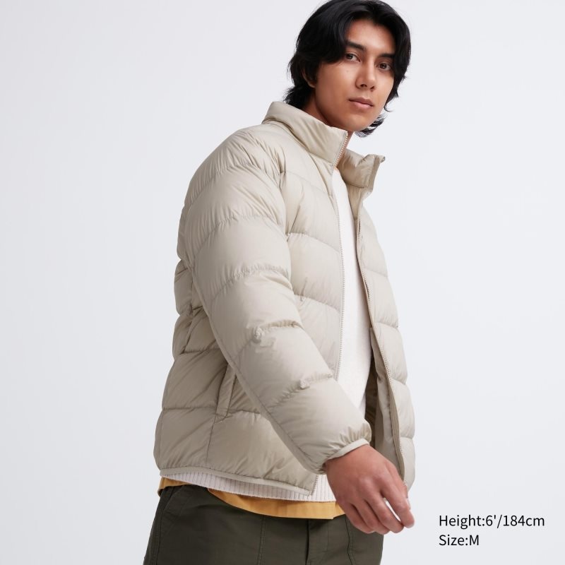 Uniqlo Ultra Light Down 3d Cut Wide Quilt Jackor Herr Beige | 6242397