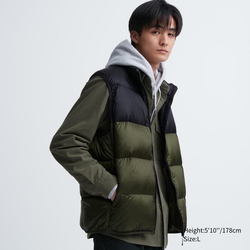 Uniqlo Ultra Light Down Color Block Väst Herr Olivgröna | 8632962