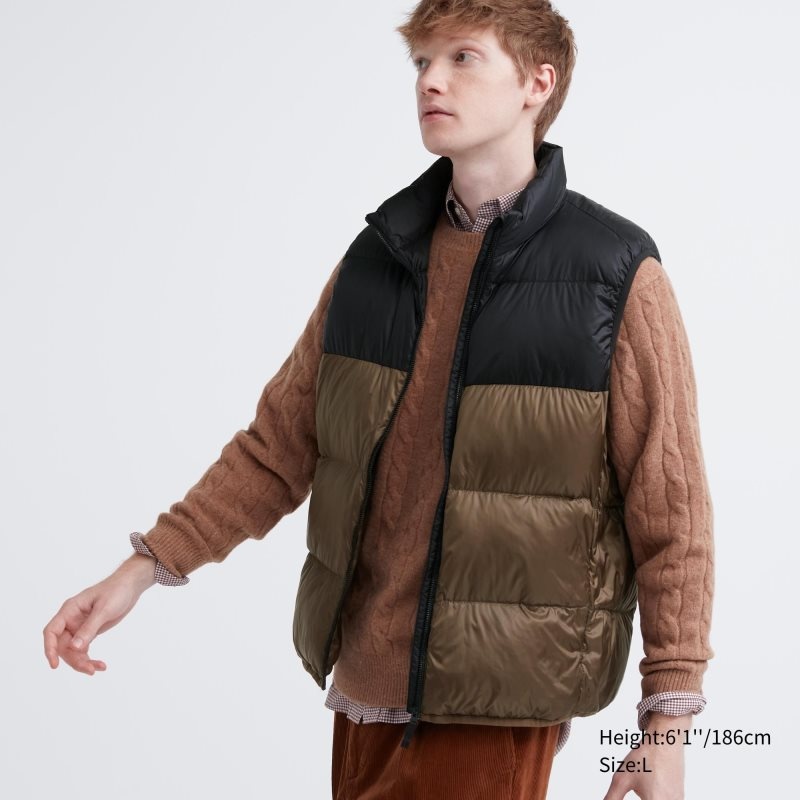 Uniqlo Ultra Light Down Color Block Väst Herr Bruna | 8035259