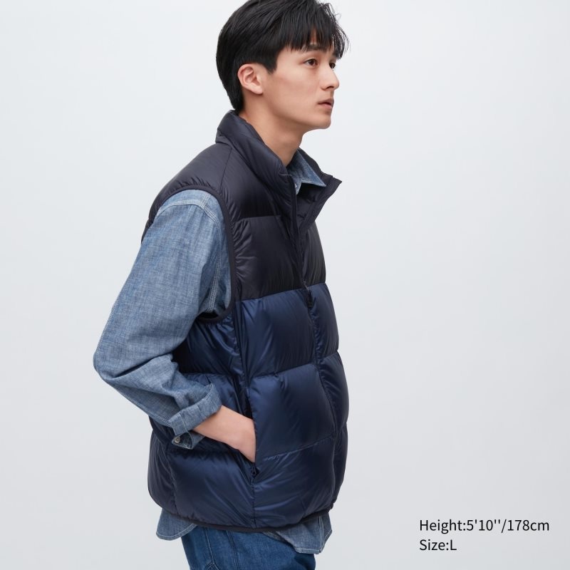 Uniqlo Ultra Light Down Wide Quilt Color Block Väst Herr Marinblå | 7750433
