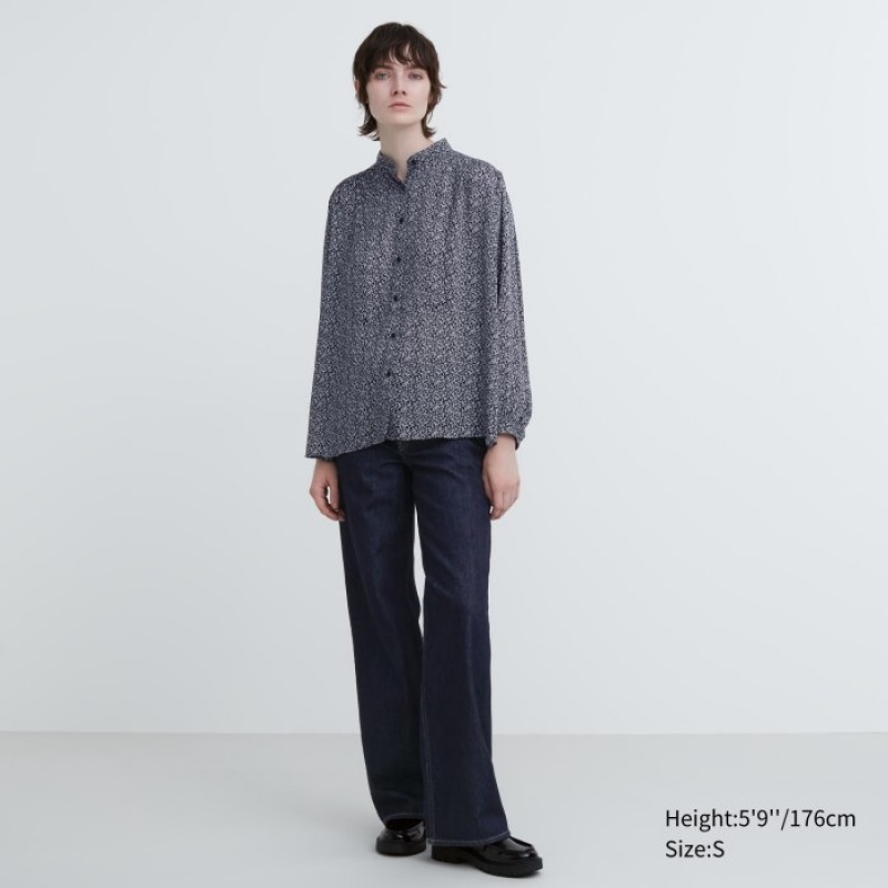 Uniqlo Volume Long-Sleeve Blus Dam Svarta | 1506338