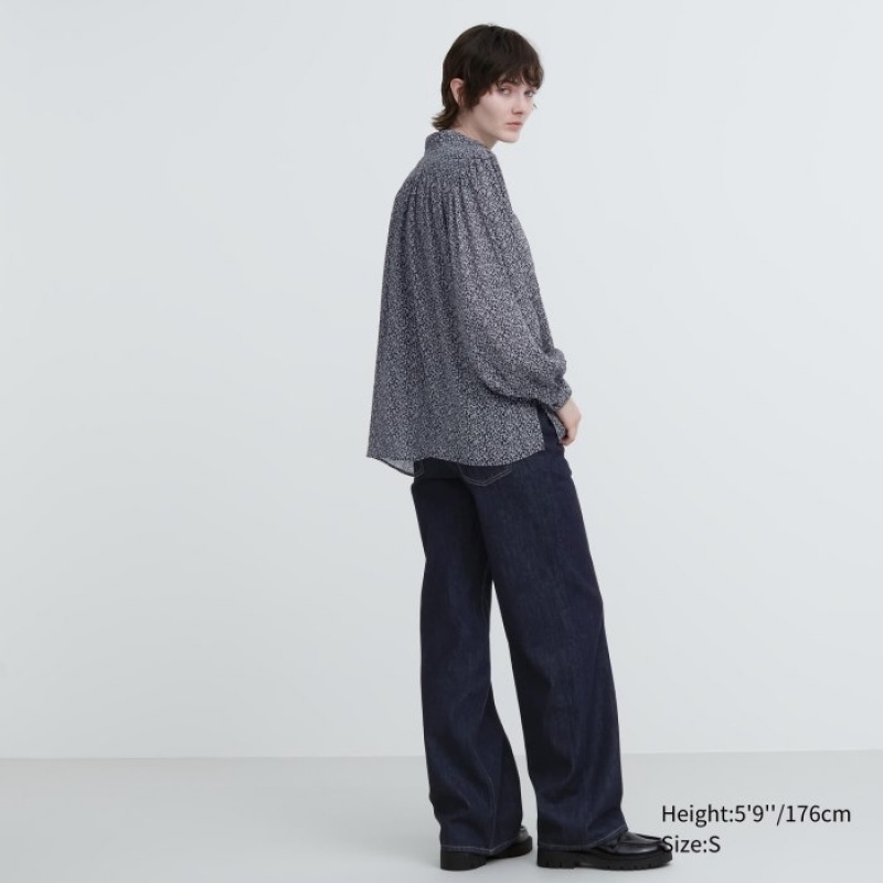 Uniqlo Volume Long-Sleeve Blus Dam Svarta | 1506338