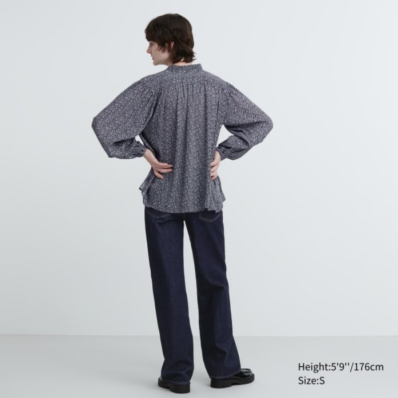 Uniqlo Volume Long-Sleeve Blus Dam Svarta | 1506338