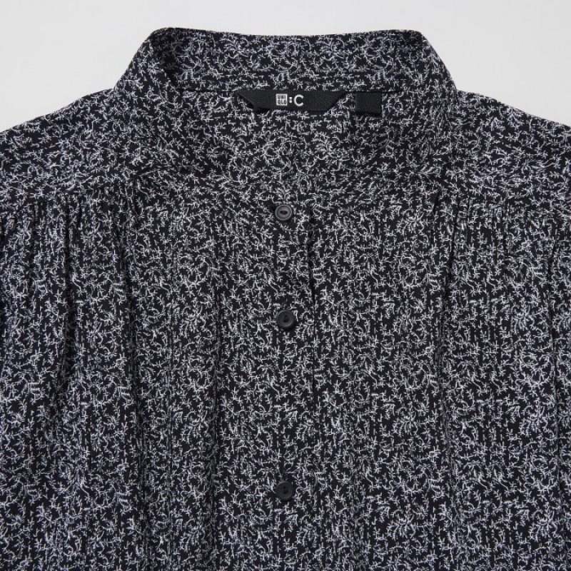 Uniqlo Volume Long-Sleeve Blus Dam Svarta | 1506338