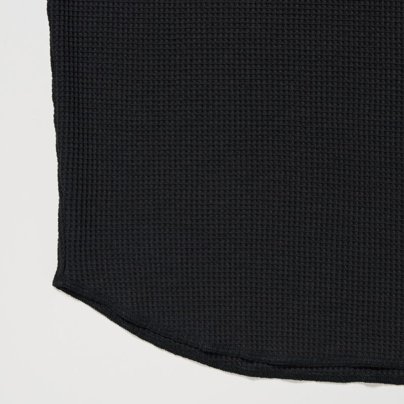 Uniqlo Waffle Long-sleeve Henley T-shirt Herr Svarta | 9282570