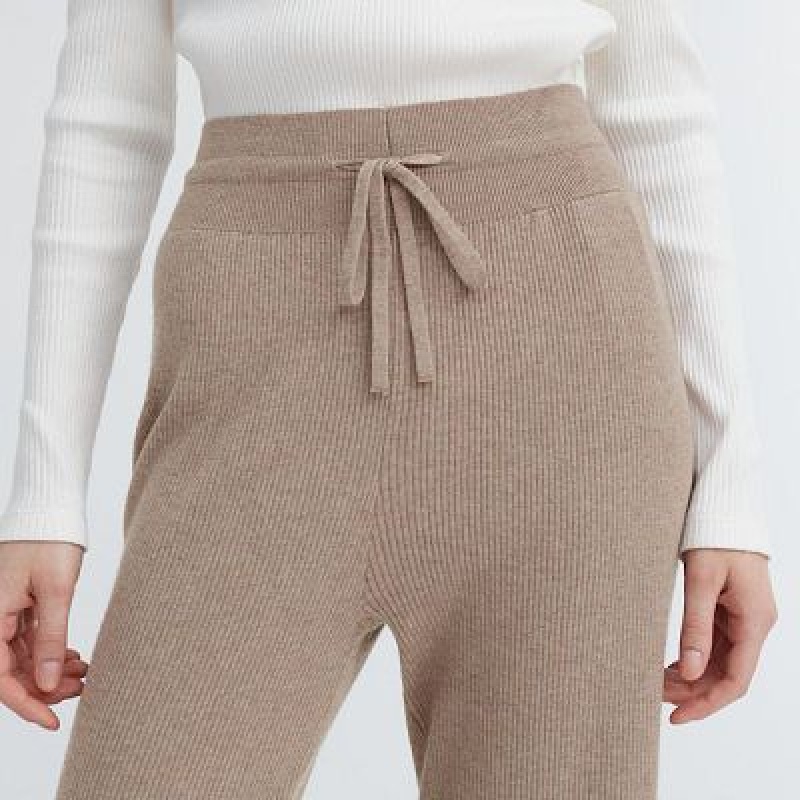 Uniqlo Washable Knit Ribbed Byxor Dam Khaki | 4395761