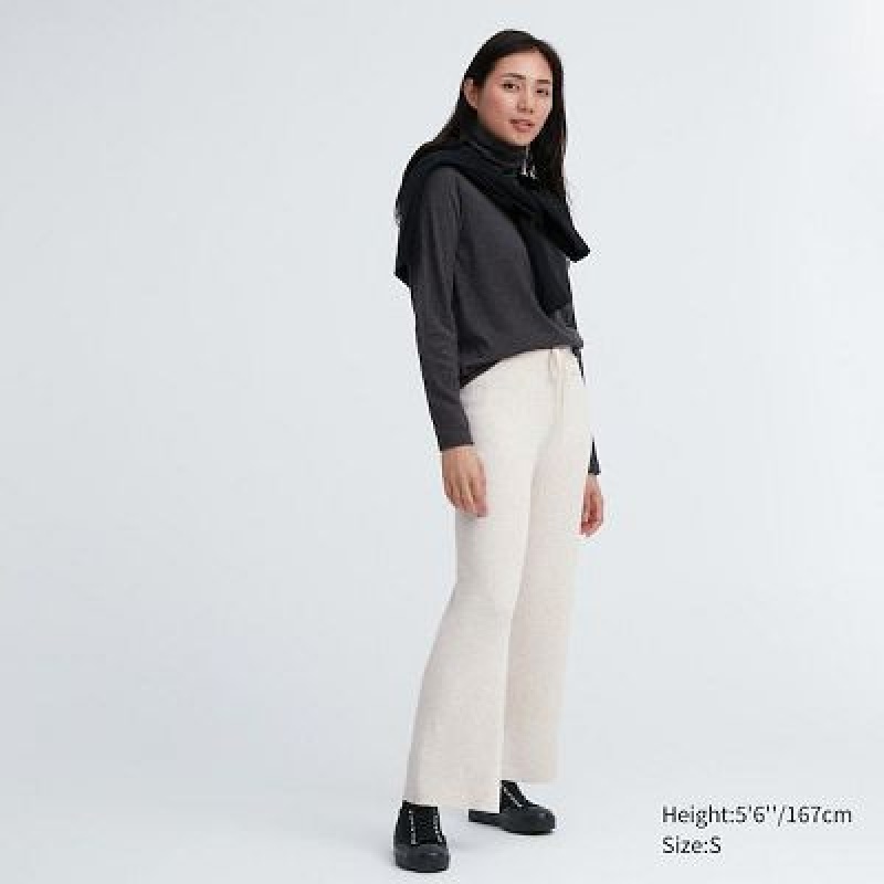Uniqlo Washable Knit Ribbed Byxor Dam Vita | 2528596