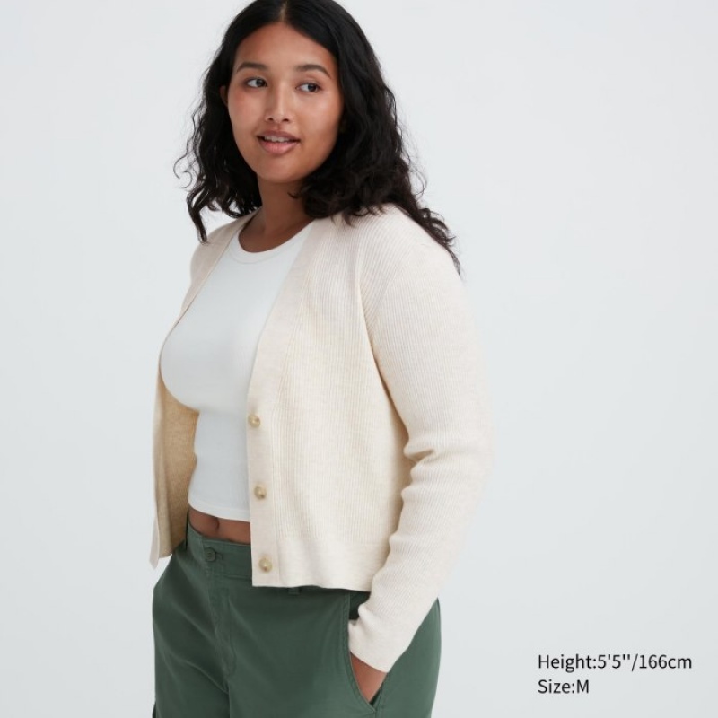 Uniqlo Washable Knit Ribbed Long-Sleeve Kofta Dam Vita | 2955183