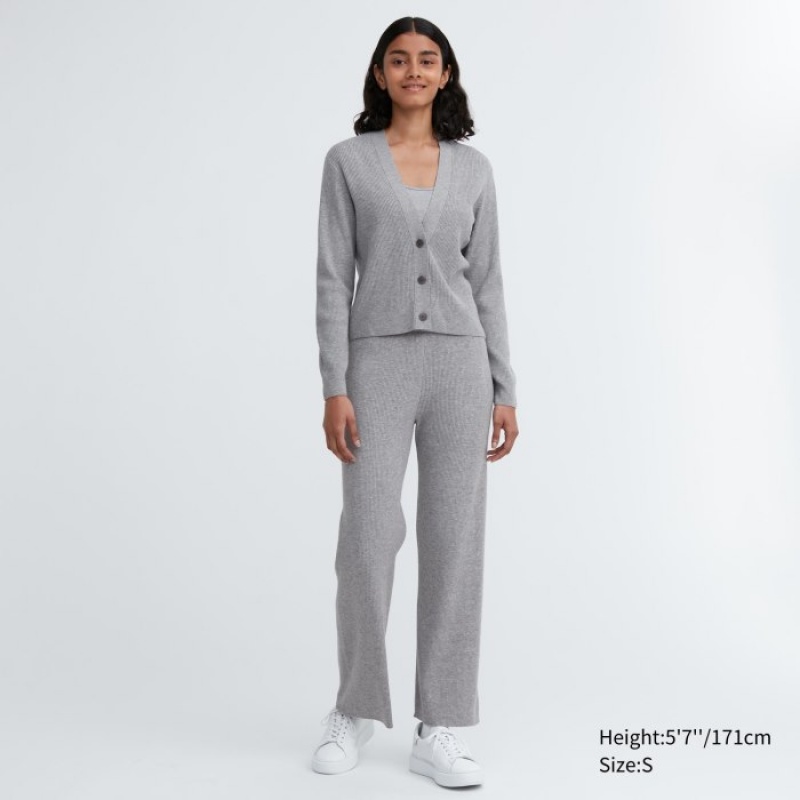 Uniqlo Washable Knit Ribbed Long-Sleeve Kofta Dam Grå | 2964597