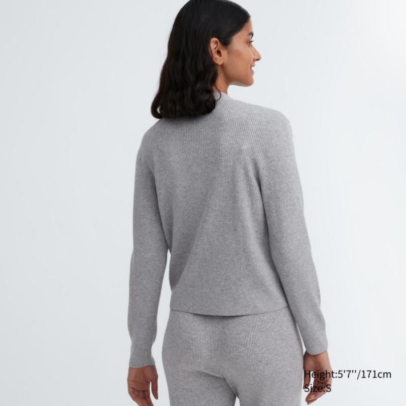 Uniqlo Washable Knit Ribbed Long-Sleeve Kofta Dam Grå | 2964597