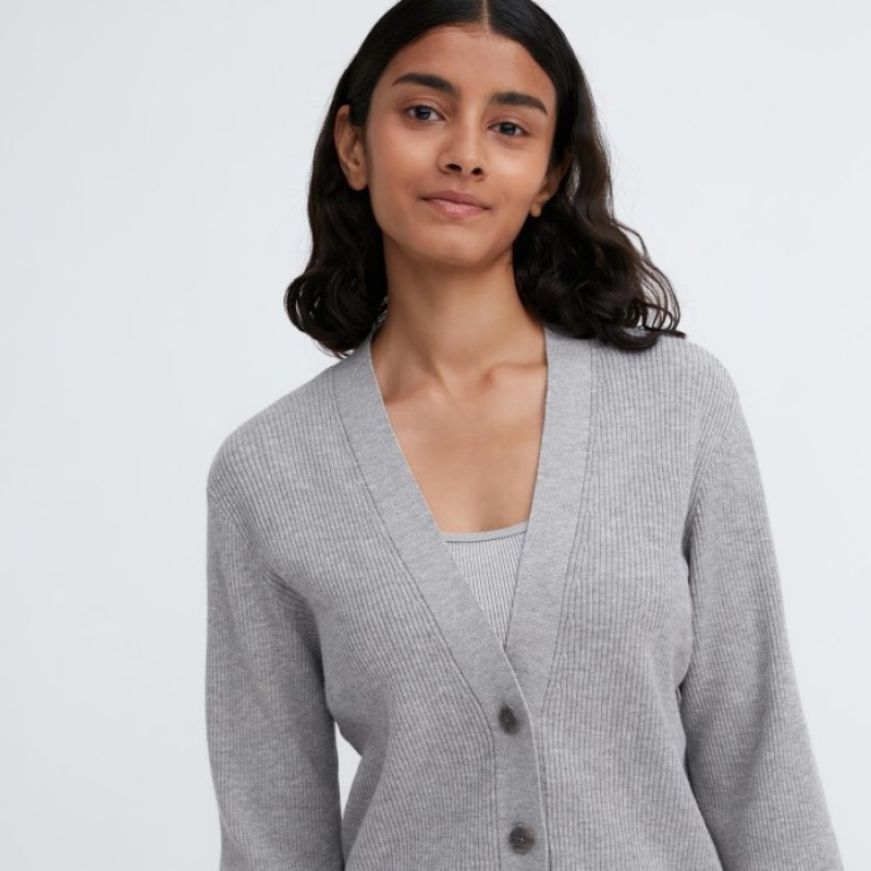 Uniqlo Washable Knit Ribbed Long-Sleeve Kofta Dam Grå | 2964597