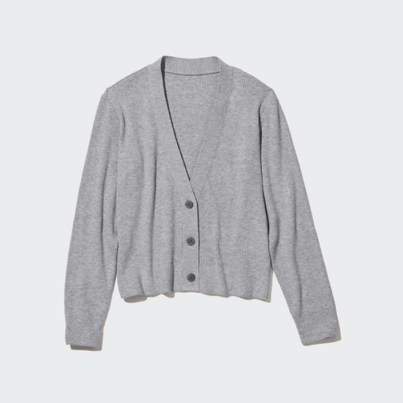 Uniqlo Washable Knit Ribbed Long-Sleeve Kofta Dam Grå | 2964597