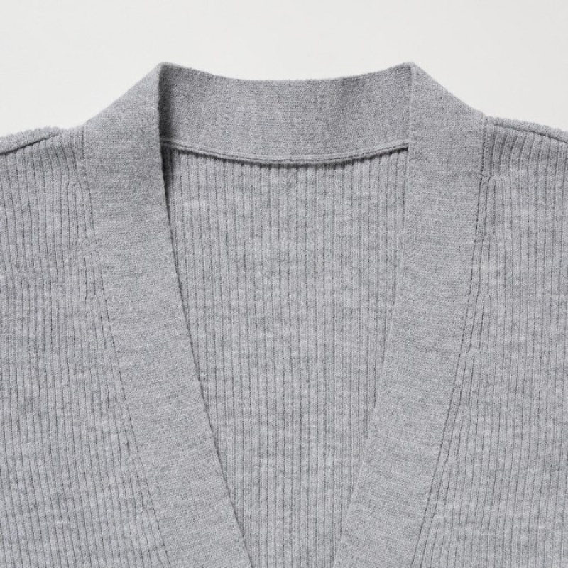 Uniqlo Washable Knit Ribbed Long-Sleeve Kofta Dam Grå | 2964597